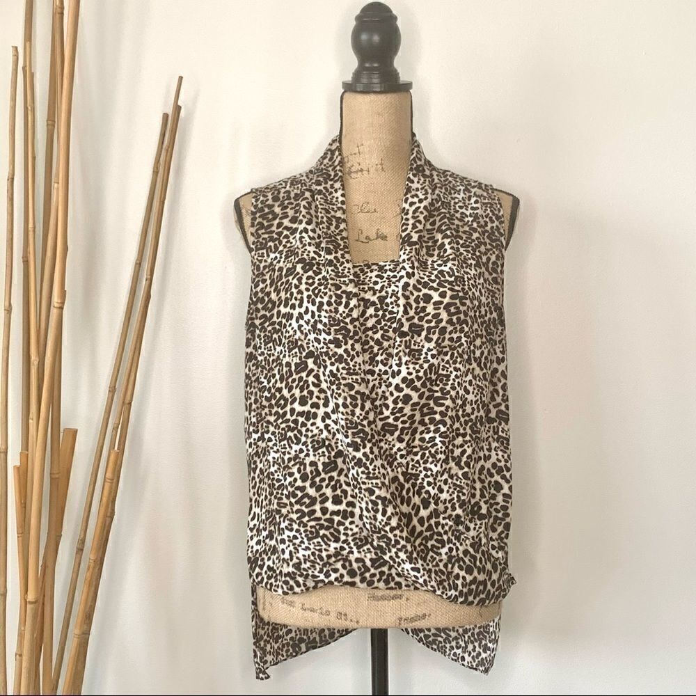 Vince Camuto Leopard Print Hi Low Draped Front Top